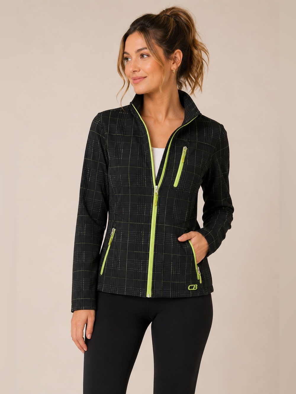 CB Sport Plaid Softshell Jacket Green Trim Golfcore Athletic Medium